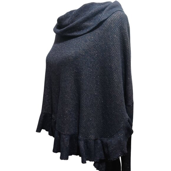 Anthropologie Postmark XS S Navy Metallic Ruffle Cowl Neck Asymmetrical Sweater - Picture 10 of 13